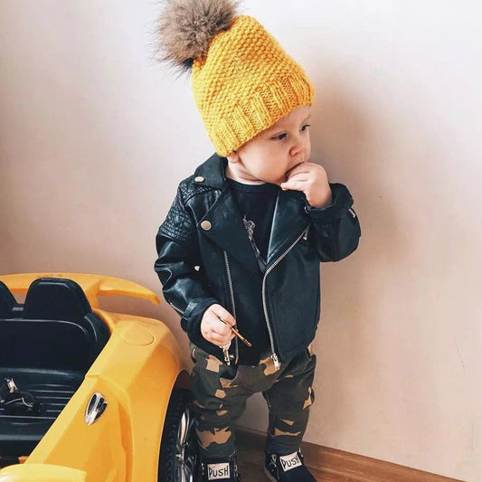 Children's leather jacket girls lapel pu leather jacket