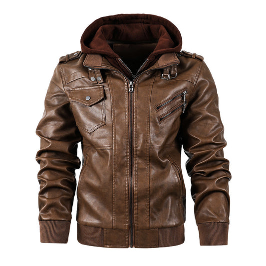 Men’s Motorcycle Leather Jacket – Stand Collar, Rugged & Modern