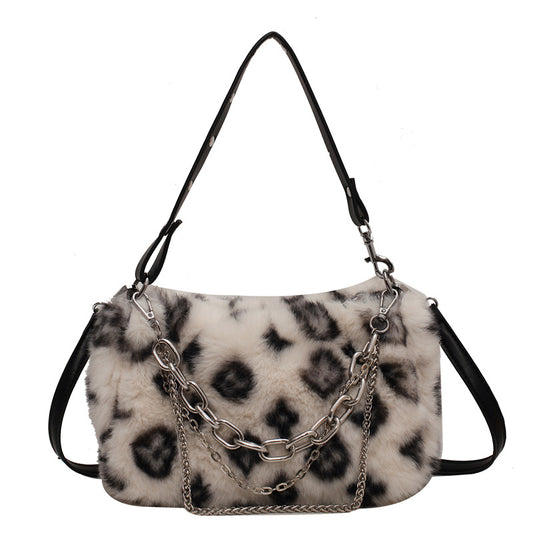 Winter Plush Chain Shoulder Bag – Women’s Baguette Handbag