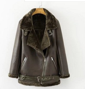 Women’s Leather Jacket with Artificial Fur – Warm, Stylish & Chic