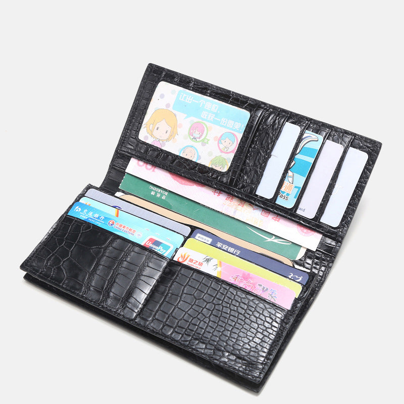 Men’s Crocodile Leather Long Wallet – 2-Fold Leisure Style (Black)