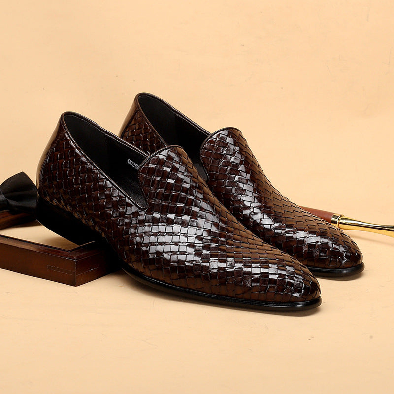 Cowhide Woven Leather Shoes – Men’s Business Footwear