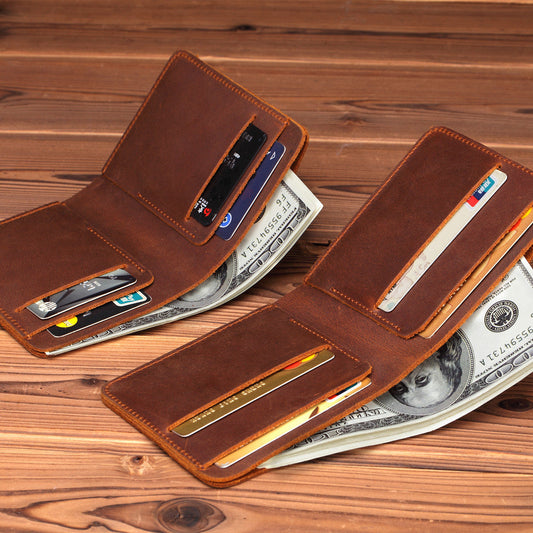 Handmade Crazy Horse Leather Wallet – Boys’ Style