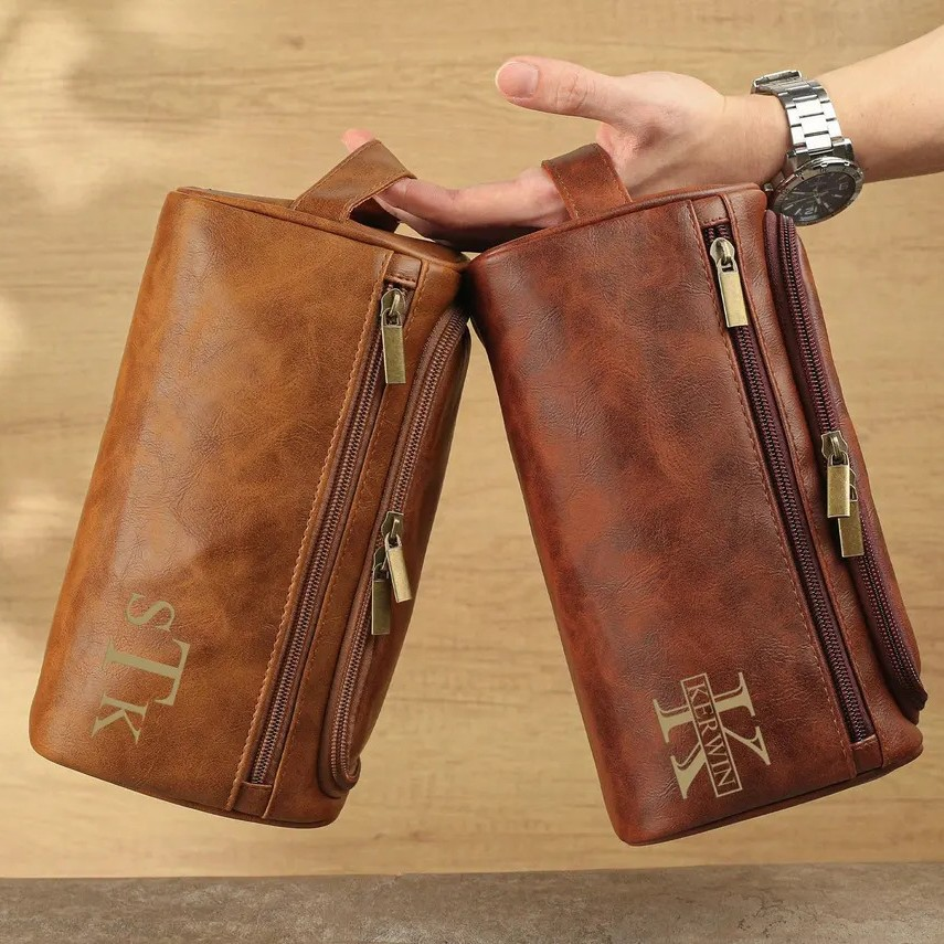 Vintage Monogram Personalized Leather Toiletry Bag – Travel in Style