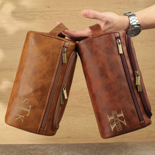 Vintage Monogram Personalized Leather Toiletry Bag – Travel in Style