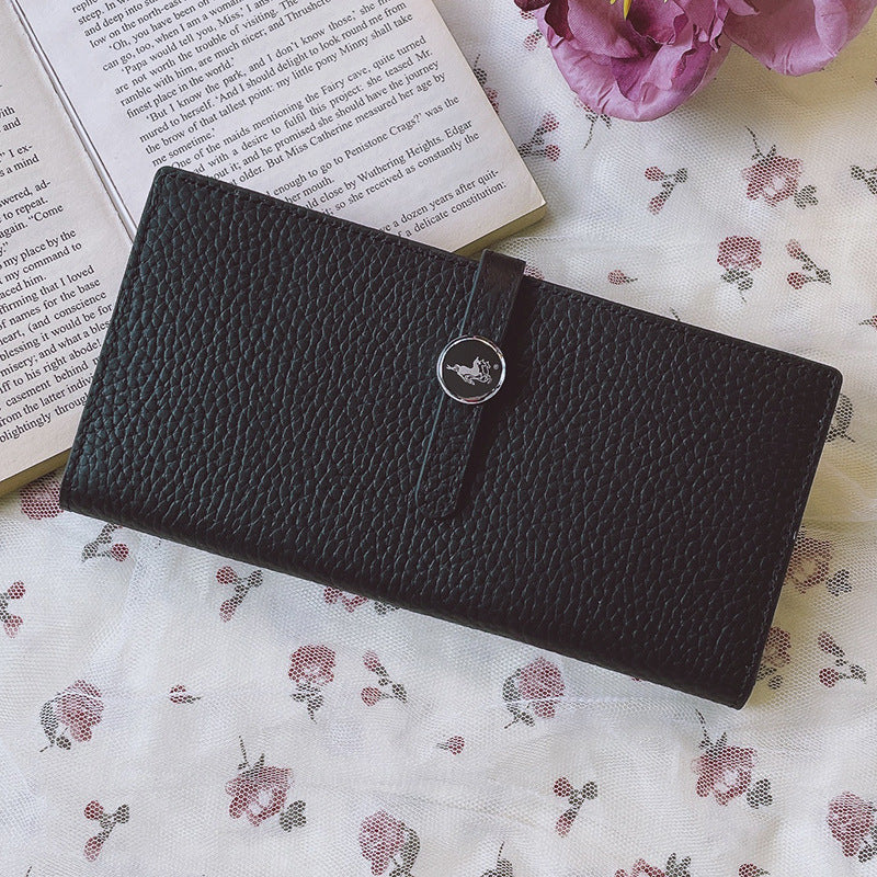 Luxury Genuine Leather Women’s Wallet – Lychee Pattern Long Hasp Coin Purse