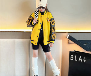 Girls Motorcycle Suit Western Style Stitching Leather Sleeve Jacket