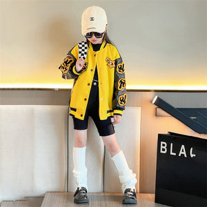 Girls Motorcycle Suit Western Style Stitching Leather Sleeve Jacket