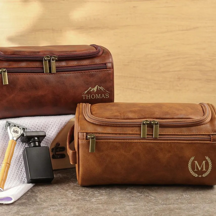 Vintage Monogram Personalized Leather Toiletry Bag – Travel in Style