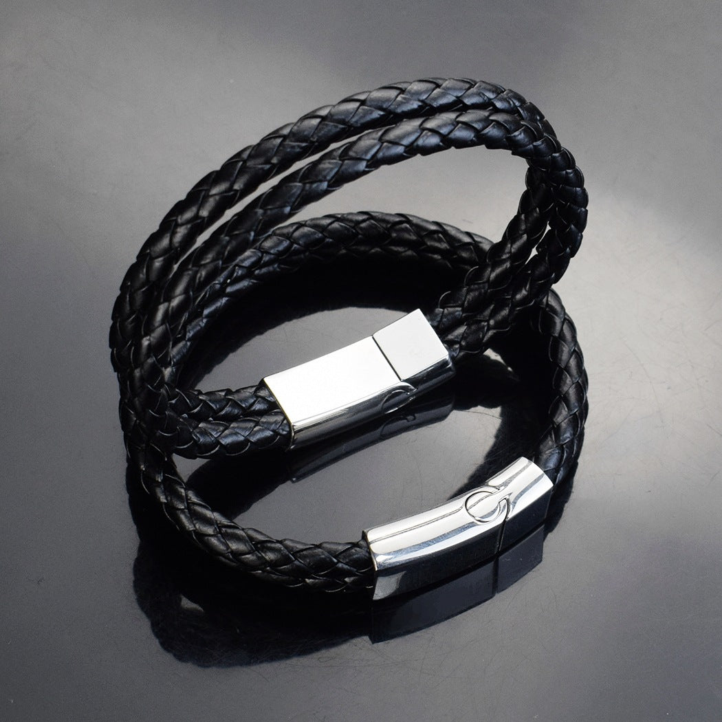 Fashion Personalized Men’s Woven Leather Bracelet – Stylish & Customizable