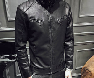 Leather jacket men's leather zipper cardigan men's jacket