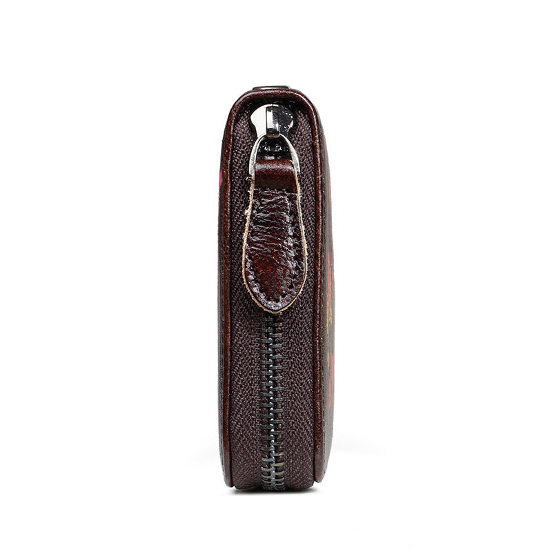 Retro Genuine Leather Wallet – European & American Style (Zipper Closure)