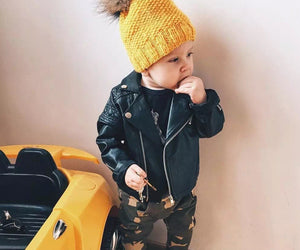 Children's leather jacket girls lapel pu leather jacket