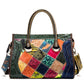 Contrast Leather Cowhide & Patent Leather Bag – Fashion Retro Handbag