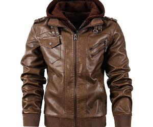 Motorcycle leather men's jackets stand collar men