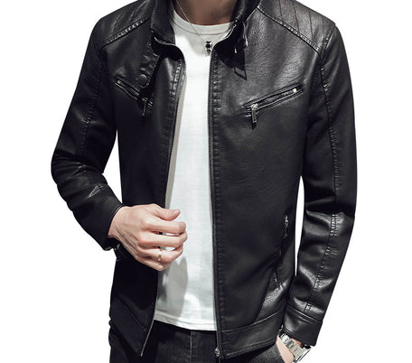 Leather jacket men's leather zipper cardigan men's jacket