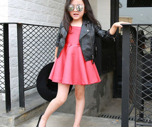 Love Printed PU Leather  Girls Lapel Short Jacket