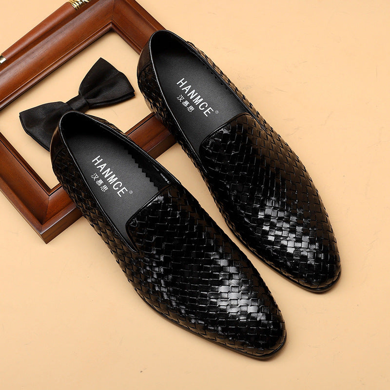 Cowhide Woven Leather Shoes – Men’s Business Footwear