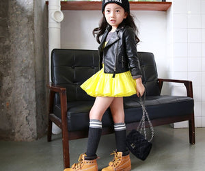 Love Printed PU Leather  Girls Lapel Short Jacket