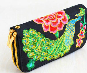 Embroidered Peackock Wallets