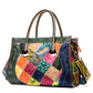 Contrast Leather Cowhide & Patent Leather Bag – Fashion Retro Handbag