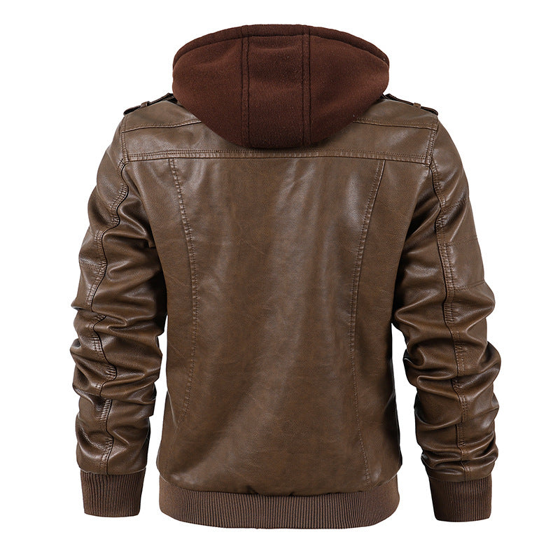 Men’s Motorcycle Leather Jacket – Stand Collar, Rugged & Modern