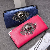 SHEFLYTO PU Leather Women’s Long Wallet – Skull & Flower Design