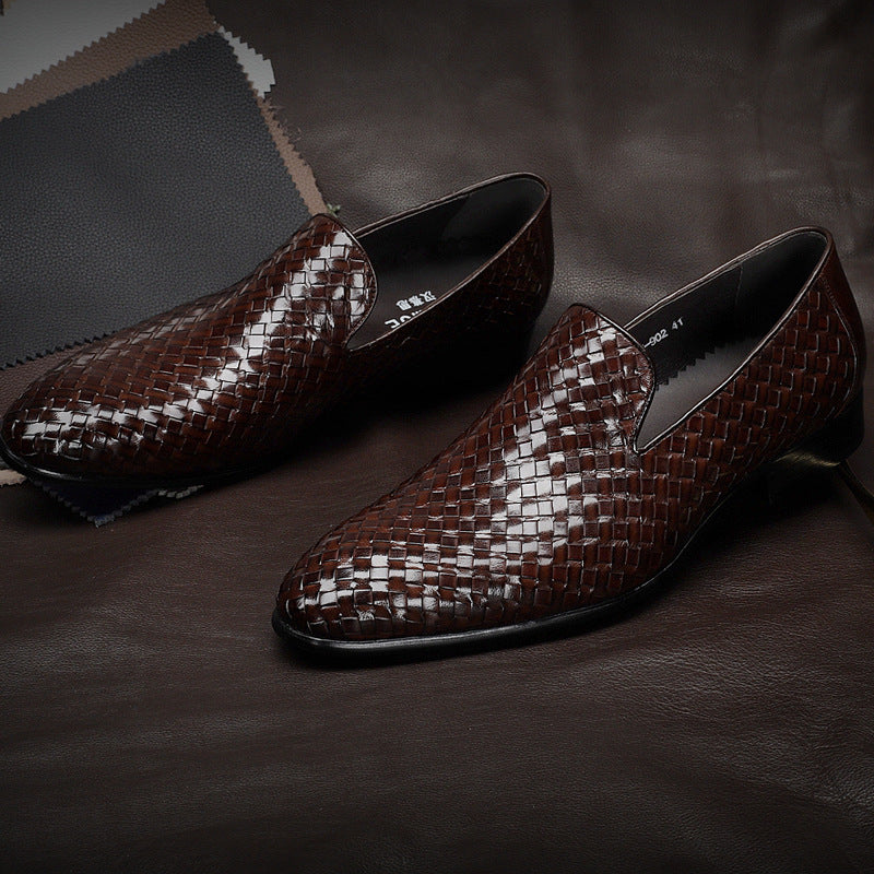 Cowhide Woven Leather Shoes – Men’s Business Footwear