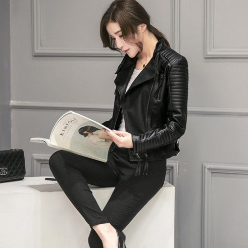 Women’s Slim Motorcycle Leather Jacket – Short, Stylish & Edgy