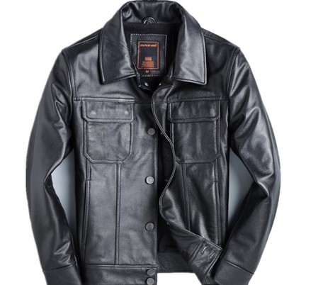 Top Layer Cowhide Leather Leather Jacket Men's Short Slim Leather Jacket Jacket