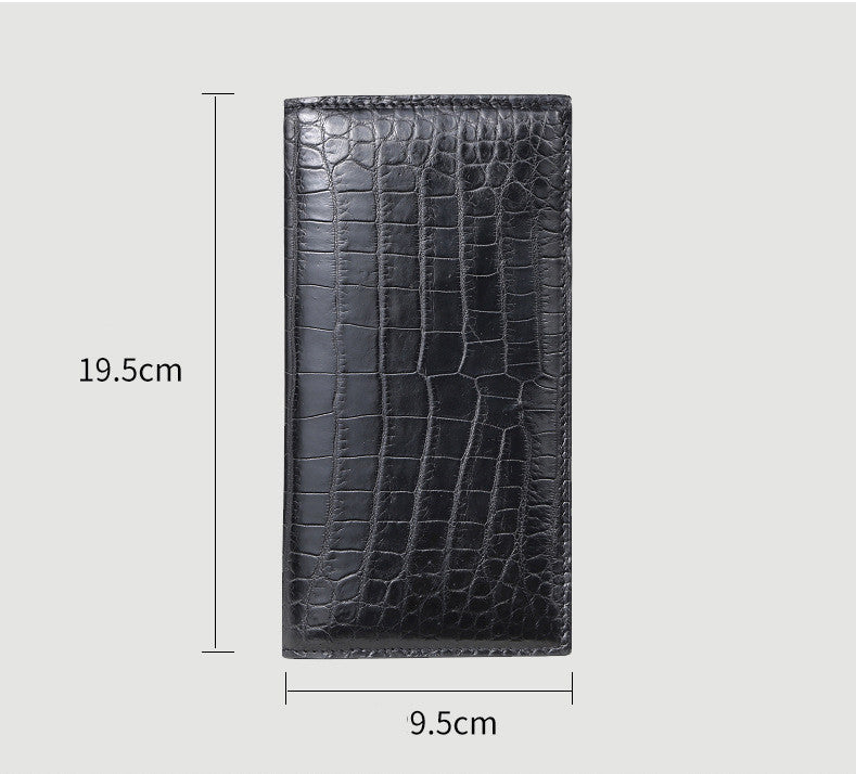 Men’s Crocodile Leather Long Wallet – 2-Fold Leisure Style (Black)