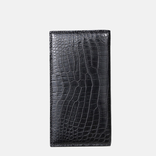 Men’s Crocodile Leather Long Wallet – 2-Fold Leisure Style (Black)