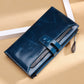 Women’s Oil Wax Leather Long Wallet – Multi Card Buckle | Retro European & American Style