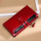 Women’s Oil Wax Leather Long Wallet – Multi Card Buckle | Retro European & American Style