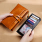 Women’s Oil Wax Leather Long Wallet – Multi Card Buckle | Retro European & American Style