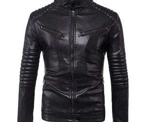 Men's Motorcycle Zipper Leather Jacket Handsome Leather Jacket