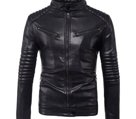Men's Motorcycle Zipper Leather Jacket Handsome Leather Jacket