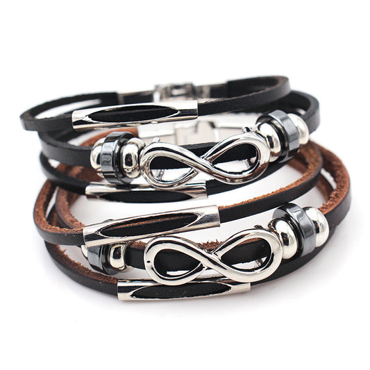 Retro Cowhide Figure-8 Leather Bracelet – Infinity Symbol Men’s Brac