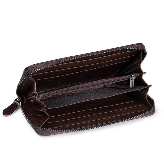 Retro Genuine Leather Wallet – European & American Style (Zipper Closure)