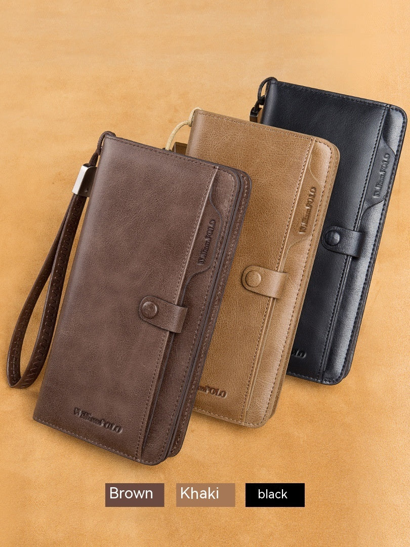 Men’s Long Genuine Leather Wallet – European & American Style