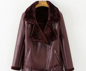 New Winter Fashion High Quality Artificial Fur Zipper Coat Pockets Warm Couples Sashes Leather Jackets Woman