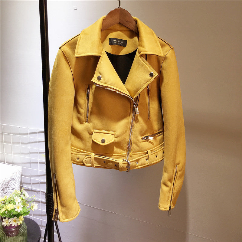 Women’s Suede Leather Motorcycle Jacket – Plush, Stylish & Warm