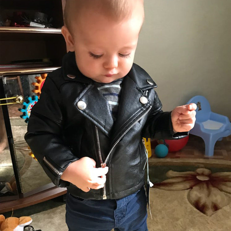 Children's leather jacket girls lapel pu leather jacket