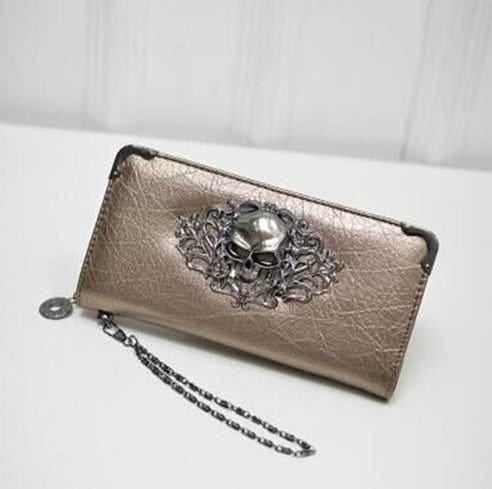 SHEFLYTO PU Leather Women’s Long Wallet – Skull & Flower Design