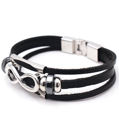 Retro Cowhide Figure-8 Leather Bracelet – Infinity Symbol Men’s Brac