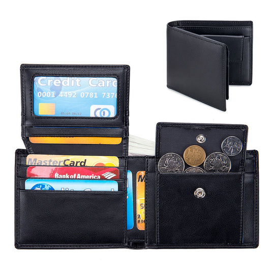 Men’s Short Trifold Wallet – Genuine First-Layer Cowhide Leather