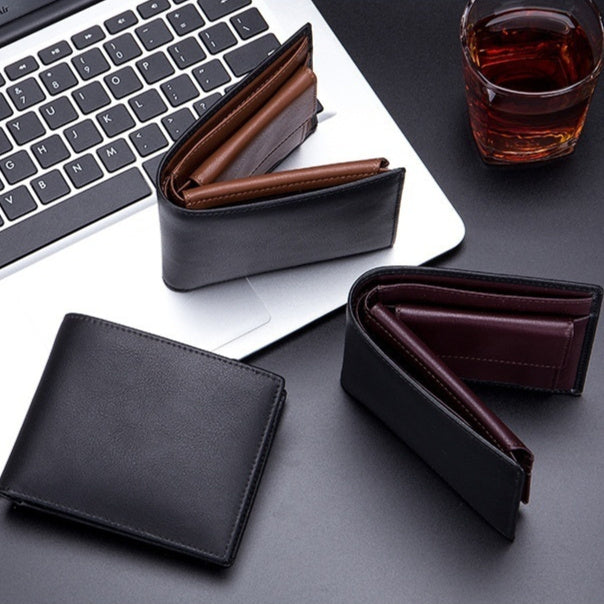 Men’s Short Trifold Wallet – Genuine First-Layer Cowhide Leather