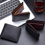 Men’s Short Trifold Wallet – Genuine First-Layer Cowhide Leather