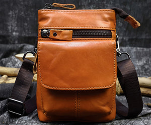 Men's Leather Belt Bag Crazy Horse Leather Crossbody Bag