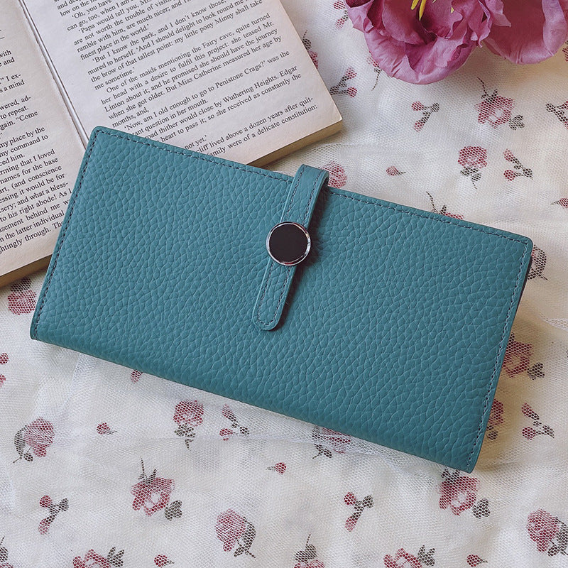 Luxury Genuine Leather Women’s Wallet – Lychee Pattern Long Hasp Coin Purse